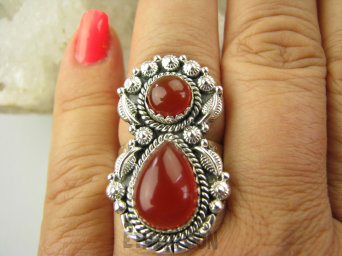 bpe9547 Ufff Cacko Czarodziejsko Piękny Długi 3.4 cm Orientalny Pierścień Pierścionek czerwony Onyks r.13 Srebro 925 #