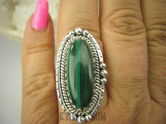bpe7939 Biżuteria Egzotyczna !!! Cudowny MALACHIT W ORIENTALNEJ OPRAWIE -  Pierścień MALACHIT - pobudza kreatywność r.19 Srebro 925 #
