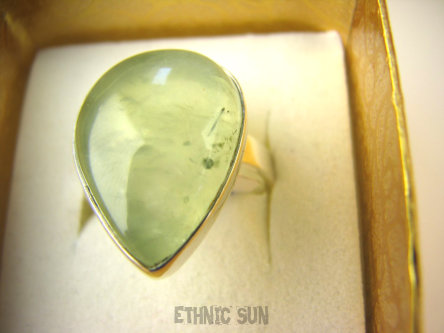 bpe8504 ZIELONA KROPLA ! Pierścień Pierścionek z naturalnym Prehnitem PREHNIT r.19 Lśniące Srebro 925 Czakra Serca #