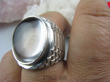 bpe4746 Piękny OKAZ Pierścień Pierścionek Kryształ Górski - odpromiennik, zdobiona obrączka r.22 Srebro 925 #