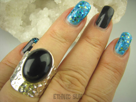 bpe6711 Masywny piekny Pierścień szeroka obrączka Onyks - regeneruje SERCE, EGZEMY, PAMIĘĆ r.14/ r.15 Srebro 925 #