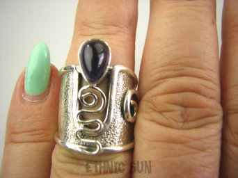 bpe9509 PIĘKNY GORSET niespotykany wzór ciekawy Regulowany PIERŚCIEŃ Pierścionek Ametyst szeroka obrączka r.18, r.19, r.20, r.21 Srebro 925 #`