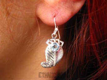 akel558 FIGLARNE LISTKI Lux Śliczne Kolczyki BLUE TOPAZ - Kamień MŁODOŚCI Srebro z topazami