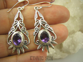 bkee1003 Długie 4.8 cm, Lekkie, Ażurowe Drapieżne Kolczyki Fioletowy Ametyst - kamień mądrości Srebro 925