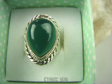bpe6888 BIŻUTERIA EGZOTYCZNA !!! Przepiękny Delikatny Pierścień Zielony ONYKS - regeneruje SERCE, EGZEMY, PAMIĘĆ r.15 Srebro 925 #