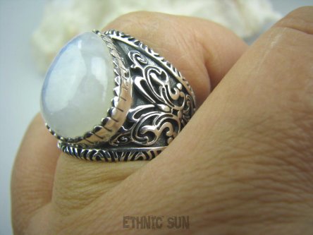 bpe5337 Motyl - symbol siły i niezależności Wygodny PIERŚCIEŃ Kamień Księżycowy r.19 zdobiona obrączka Srebro 925 #