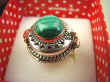 bpe8244 Biżuteria Orientalna !!! Otwierany Pierścionek Pierścień na Zdjęcia, Marzenia lub truciznę SEKRETNIK zielony Malachit r.16/r.17 Srebro 925 # - 2