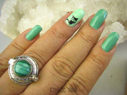 bpe8244 Biżuteria Orientalna !!! Otwierany Pierścionek Pierścień na Zdjęcia, Marzenia lub truciznę SEKRETNIK zielony Malachit r.16/r.17 Srebro 925 #