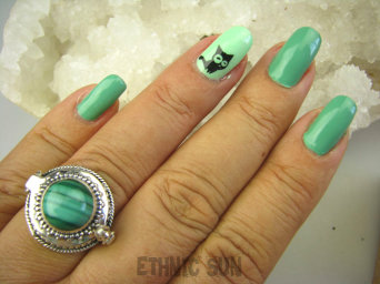 bpe8244 Biżuteria Orientalna !!! Otwierany Pierścionek Pierścień na Zdjęcia, Marzenia lub truciznę SEKRETNIK zielony Malachit r.16/r.17 Srebro 925 #