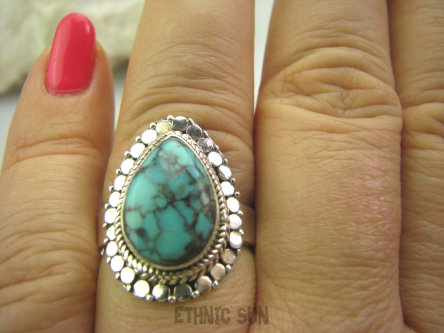 bpe4240 Przepiękny Delikatny Pierścień NATURALNY TURKUS w orientalnej oprawie Turkusy r.18/ r.19 Srebro 925 #