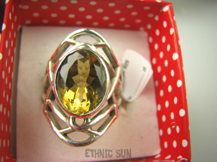 bpee3670 AŻUROWA SIEĆ !!! CACUSZKO Przepiękny Pierścień szlifowany Żółty Cytryn - kamień antycukrzycowy r.16 ażurowa obrączka Srebro 925 #