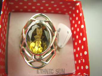 bpee3670 AŻUROWA SIEĆ !!! CACUSZKO Przepiękny Pierścień szlifowany Żółty Cytryn - kamień antycukrzycowy r.16 ażurowa obrączka Srebro 925 #