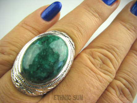 bpe3406 Duży 18 g ! Wspaniały Pierścień naturalny Szmaragd Indyjski SZMARAGDY CUDO r.16 Srebro 925 #