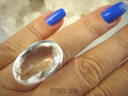 bpee3725 MASYWNY OKAZ 16 G !!nowa kolekcja  Pierścień naturalny Kryształ Górski naturalny odpromiennik Gruba oprawa r.16 Srebro 925 #