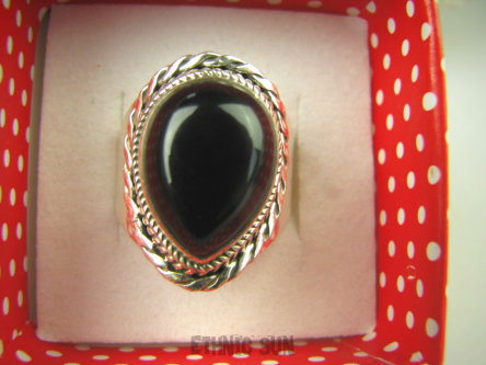 bpe6534 Śliczny Orientalny Delikatny Pierścień czarny ONYKS regeneruje SERCE, EGZEMY, PAMIĘĆ r.17/ r.18 Srebro 925 #