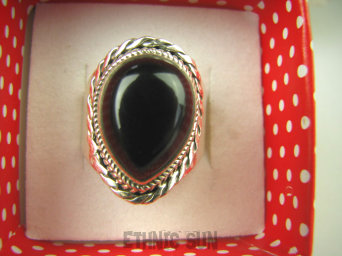 bpe6534 Śliczny Orientalny Delikatny Pierścień czarny ONYKS regeneruje SERCE, EGZEMY, PAMIĘĆ r.17/ r.18 Srebro 925 #