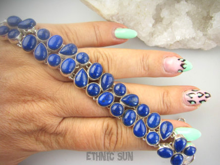 bb3730 Chabrowa piękność DWURZĘDOWA Duża 41 gramów !!! WSPANIAŁA Bransoleta z królewskimi LAPIS LAZULI strażnik prawdy i mądrości Srebro 925 #