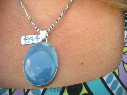 bwe3297 BŁĘKITNE NIEBO !!! Klasyczny Duży 14 G Wisior KOJĄCY Niebieski Chalcedon Tarczyca (czakra gardła) SREBRO 925 #