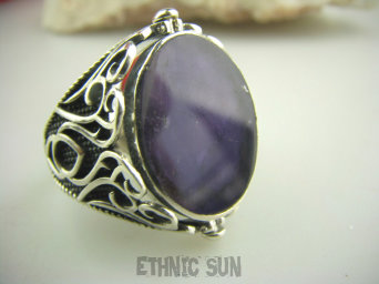 bpe3497 UWAGA Dwustronny OKAZ 2 KAMIENIE zmieniające się 2 w 1 Pierścień Pierścionek Ametyst - kamień mądrości i ONYKS - kamień ZADANIOWY mocnego serca r.23 Srebro 925 #