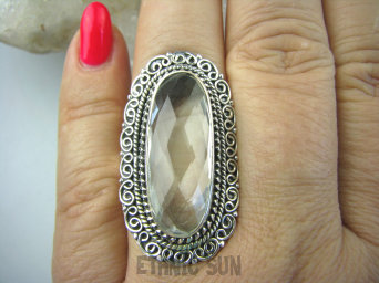 bpee3092 Cudowny spory 3,6cm Pierścień Pierścień Kryształ Górski Odpromiennik r.17/ r.18 Srebro 925 #