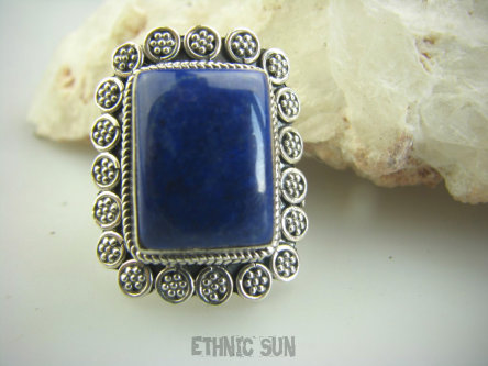 bpe4332 Egzotyczna Piękność !!! Orientalny Piękny Pierścień z królewskim Lapis Lazuli - strażnik prawdy i mądrości r.13 Srebro 925 #