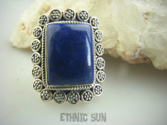 bpe4332 Egzotyczna Piękność !!! Orientalny Piękny Pierścień z królewskim Lapis Lazuli - strażnik prawdy i mądrości r.13 Srebro 925 #