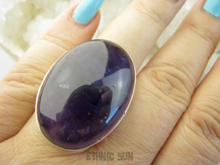 bpe9374 Gruby OKAZ 22 g !!!! Regulowany Pierścień Pierścionek AMETYST Kamień Mądrości (migrena bezsenność) r.14, r.15, r.16, r.17 Srebro 925 #