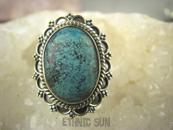 bpe6908 Turkusowa EGZOTYKA !!! Pierścień z Naturalnym Turkusem TURKUS - opiekun ciała i duszy r.19 Srebro 925 #