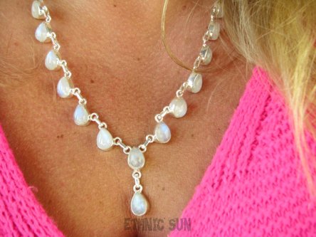 bn1471 Przepiękna Kaskada Duża Bardzo Wygodna Kolia Naszyjnik Kamień Księżycowy Srebro 925 #