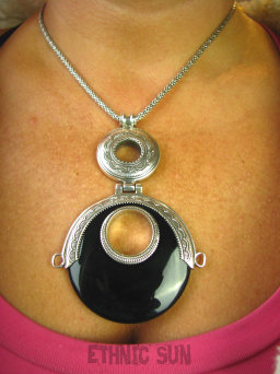 bwe1446 DŁUGI LUKSUSOWY DWUSTRONNY GIGANT 49 gramów - Wisior Zawieszka CZARNY ONYKS Maroko Srebro 925 Marokańskie Wzornictwo #