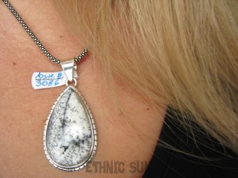 bwe3086 Śnieżne Cudo 5.7 cm !! ZIMOWY KRAJOBRAZ *CUD NATURY* Wspaniały Bossssko Piękny Wisior AGAT Dendrytowy kamień obfitości Srebro 925 #