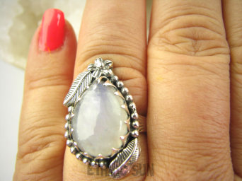 bpe9104 Czarodziejsko Piękny Orientalny Pierścień Pierścionek Kamień Księżycowy r.17 Srebro 925 #