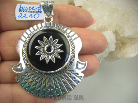 bwee2210 CACKO !! Duży 20G Wisior marokańskie wzornictwo 6cm Maroko Onyks regeneruje Serce, Egzemy, Pamięć, Granaty SREBRO 925 #