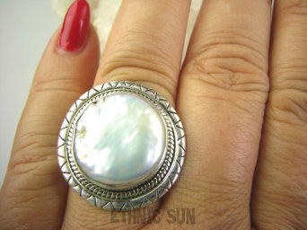 bpee4117 Wielka PERŁA BIWA CUDO piękny Elegancki Pierścień Pierścionek z niesamowitą DUŻA opalizująca perła r.19 Srebro 925 #