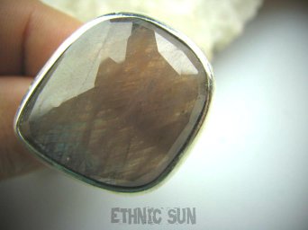 bpee2832 LŚNIĄCY PIĘKNY KLEJNOT !! Klasyczny Pierścień szlifowany KWARC z RUTYLEM r.15 Srebro 925 #