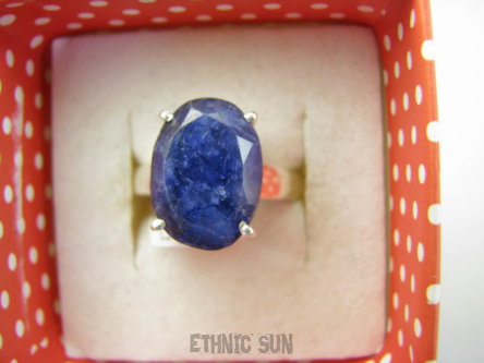bpee4333 PIĘKNY LUX Pierścień Pierścionek OKAZ Szafir Indyjski WIERNOŚĆ związkach , Stres, choroby oczu ciśnienie Szafiry r.17 Srebro 925