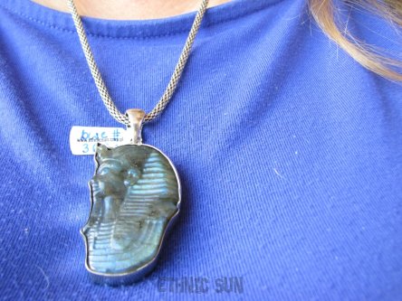 bwe3631 Popiersie Króla Egiptu Faraona , FARAON ARCYDZIEŁO Wykute w LABRADORYCIE!!! Masywny 26 gramów Wisior Labradoryt Spektrolit SREBRO 925 #