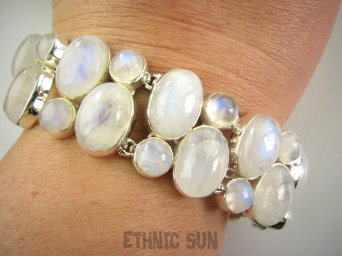 bb3768 Szeroka DUŻA DWURZĘDOWA aż 56 gramów 28 szt. Wspaniała Wielobarwna Bransoleta Kamień Księżycowy Srebro 925 #