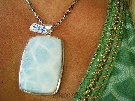 bwe3153 Co za gigant 7,2cm/ 4,1 cm aż 53 gramy !!KOLEKCJONERSKI OKAZ Anielski Kamień  Wisior naturalny rzadki LARIMAR  czakra gardła SREBRO 925 #