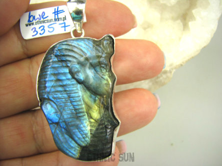 bwe3357 POPIERSIE FARAONA , FARAON ARCYDZIEŁO Wykute w LABRADORYCIE!!! Masywny 27 gramów Wisior Labradoryt Spektrolit SREBRO 925 #