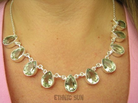 bn1516 LUX BOSKA Duża 36G KOLIA Naszyjnik regulowana min 45.5 cm - 47 cm  RZADKI kamień ZIELONY AMETYST 10 sztuk Srebro 925 #