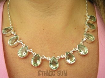 bn1516 LUX BOSKA Duża 36G KOLIA Naszyjnik regulowana min 45.5 cm - 47 cm  RZADKI kamień ZIELONY AMETYST 10 sztuk Srebro 925 #