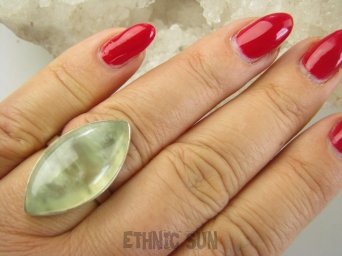 bpe8959 ZIELONA MARKIZA ! Klasyczny Pierścień Pierścionek z naturalnym Prehnitem PREHNIT r.17 Lśniące Srebro 925 Czakra Serca #