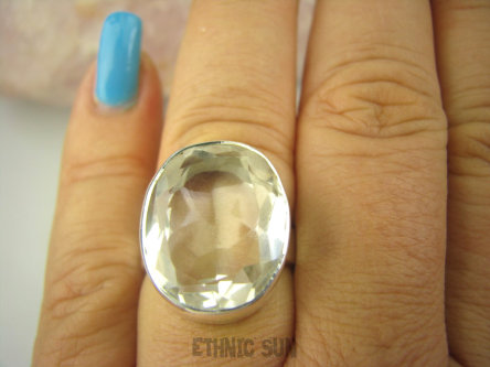 bpee3894 WSPANIAŁY KLASYCZNY OKAZ Odpromiennik zdobi leczy chroni Lśniący Pierścień Kryształ Górski r.18 Srebro 925 #