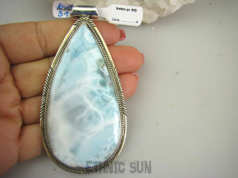 bwe3185 ZJAWISKOWY GIGANT 45 g kropla 9.2 cm / 4.5 cm Niebiański Wisior naturalny rzadki kamień LARIMAR kamień ANIELSKI czakra gardła egzotyczne SREBRO 925 #