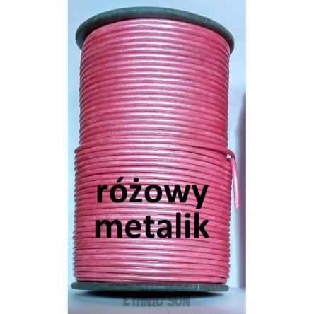 rz38 Rzemień okrągły lakierowany 3 mm RÓŻOWY METALIK  prawdziwa SKÓRA NATURALNA i zapięcia Srebro pr.925 długość 46,5 cm