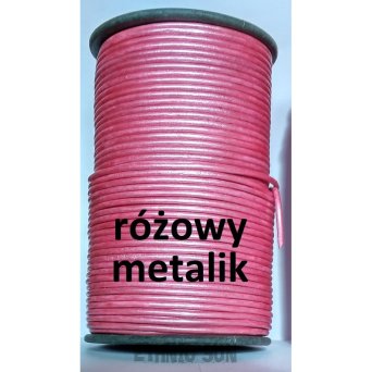 rz38 Rzemień okrągły lakierowany 3 mm RÓŻOWY METALIK  prawdziwa SKÓRA NATURALNA i zapięcia Srebro pr.925 długość 46,5 cm