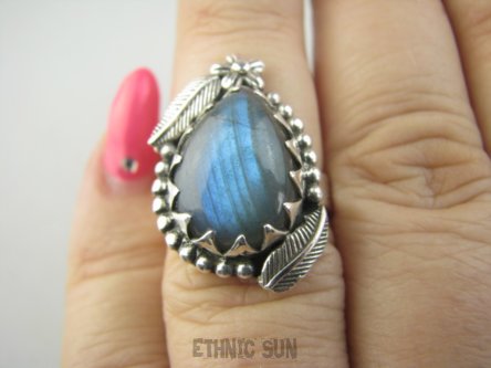 bpe9461 Czarodziejsko Piękny Orientalny Pierścień Pierścionek Labradoryt Spektrolit - kamień Zorzy Polarnej r.13 Srebro 925 #
