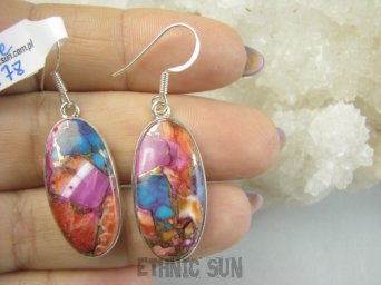 bke1278 Zjawiskowe wielobarwne Piękne Kolczyki Duże Okazy kamieni OSTRYGOWY TURKUS MIEDZIANY lśniące Srebro 925 