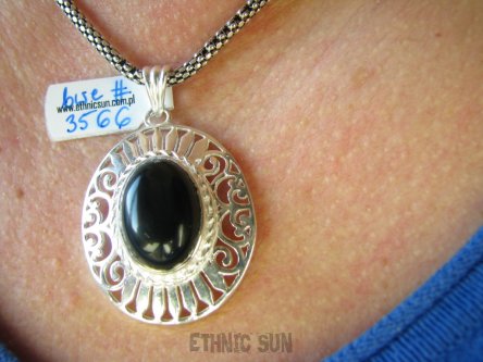 bwe3566 Ażurowy Wisior Zawieszka z Czarnym Onyksem ONYKS regeneruje SERCE, EGZEMY,PAMIĘĆ Srebro 925 #